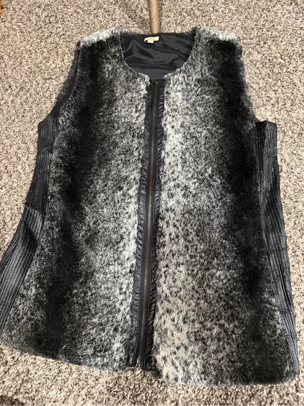 Reba Black & Gray Faux Fur Zip-Front Vest